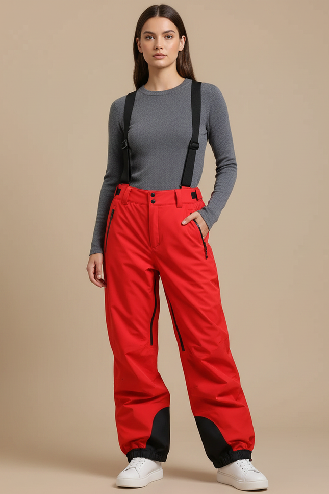 Pantalon De Pluie Rouge Ample Bretelles Imperméable Unisexe - Polyester