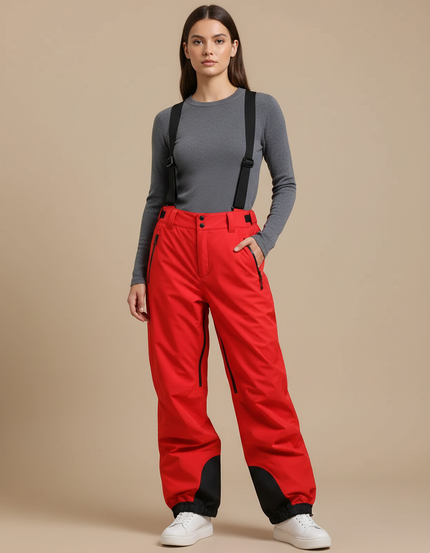 Pantalon De Pluie Rouge Ample Bretelles Imperméable Unisexe - Polyester
