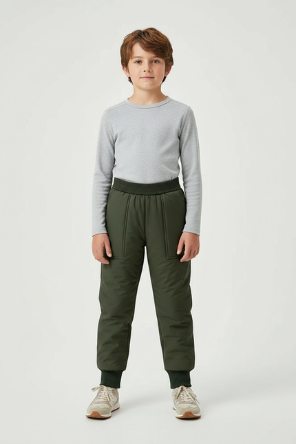 Pantalon De Pluie Vert Matelassé Élastique Chaud Enfant - Polyester