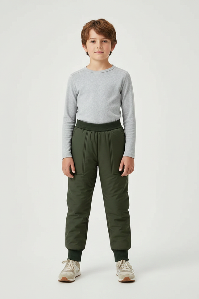 Pantalon De Pluie Vert Matelassé Élastique Chaud Enfant - Polyester