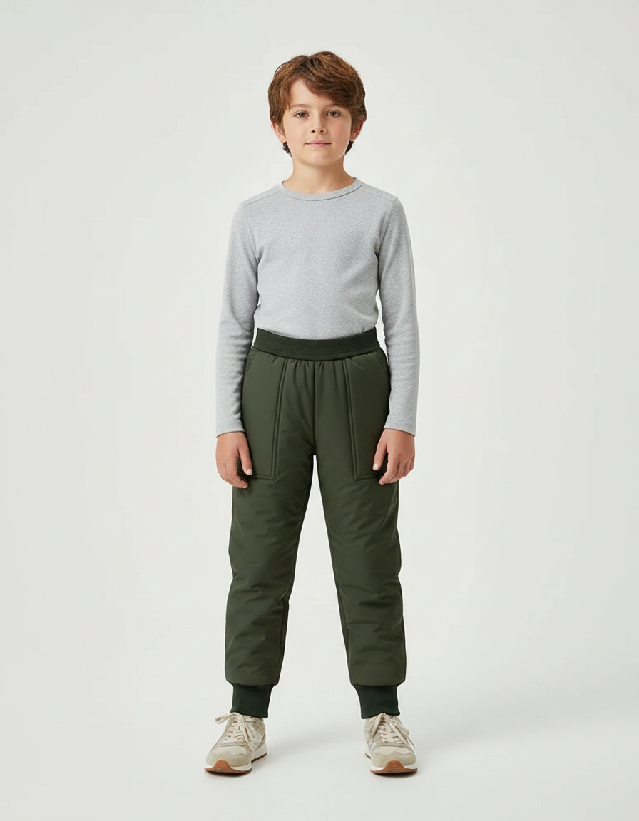 Pantalon De Pluie Vert Matelassé Élastique Chaud Enfant - Polyester