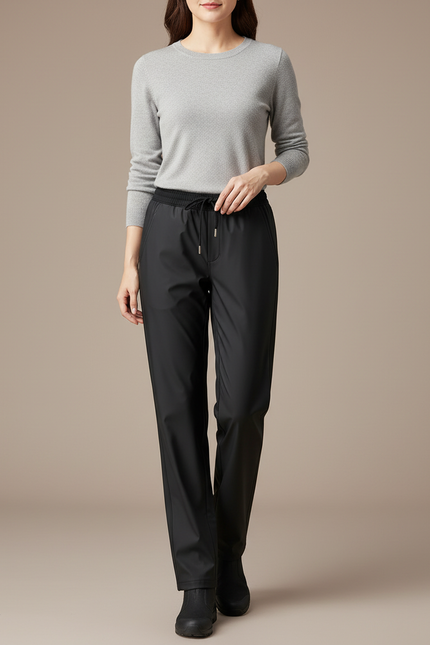 Pantalon De Pluie Noir Imperméable Décontracté Femme Cordon - Polyester