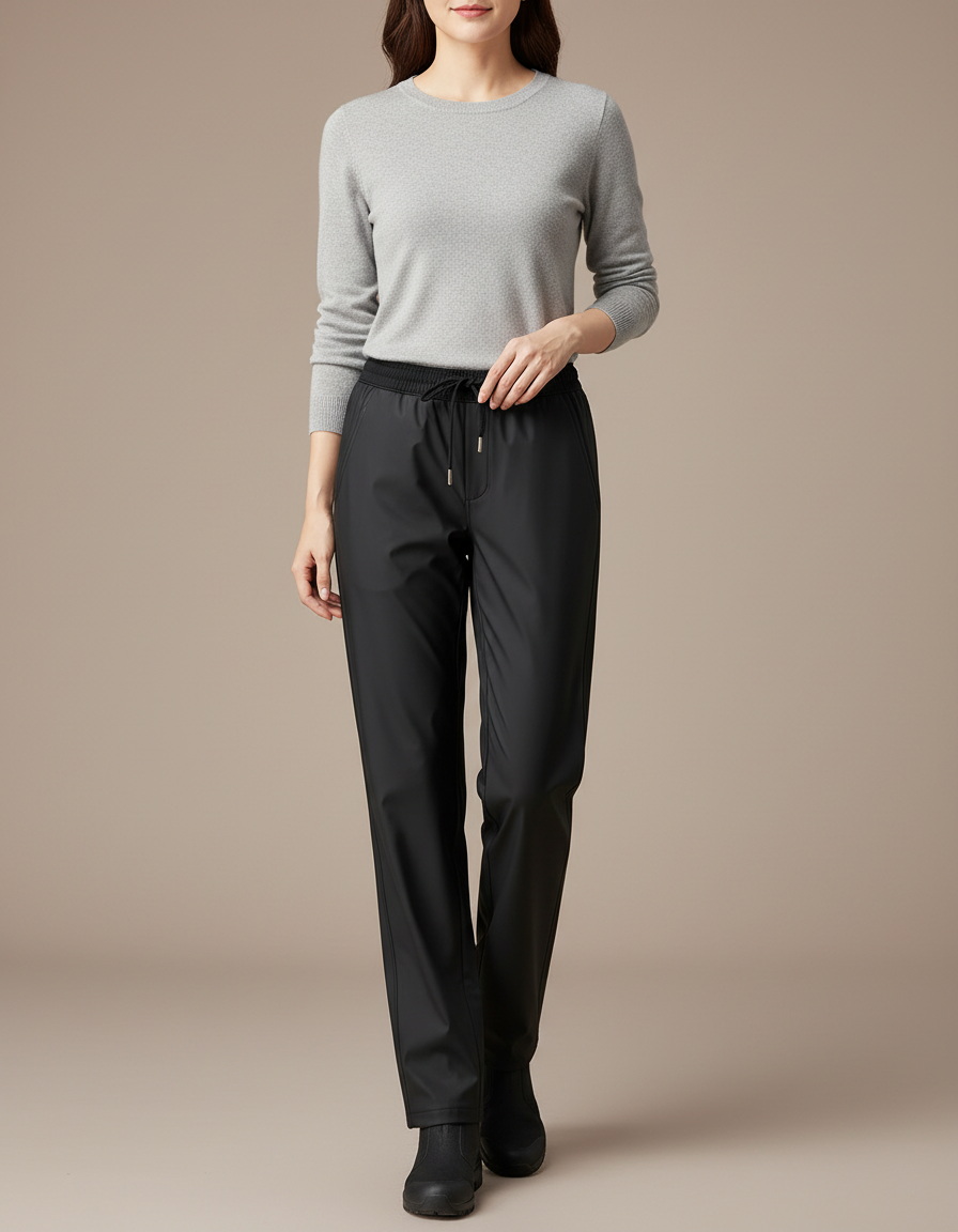 Pantalon De Pluie Noir Imperméable Décontracté Femme Cordon - Polyester