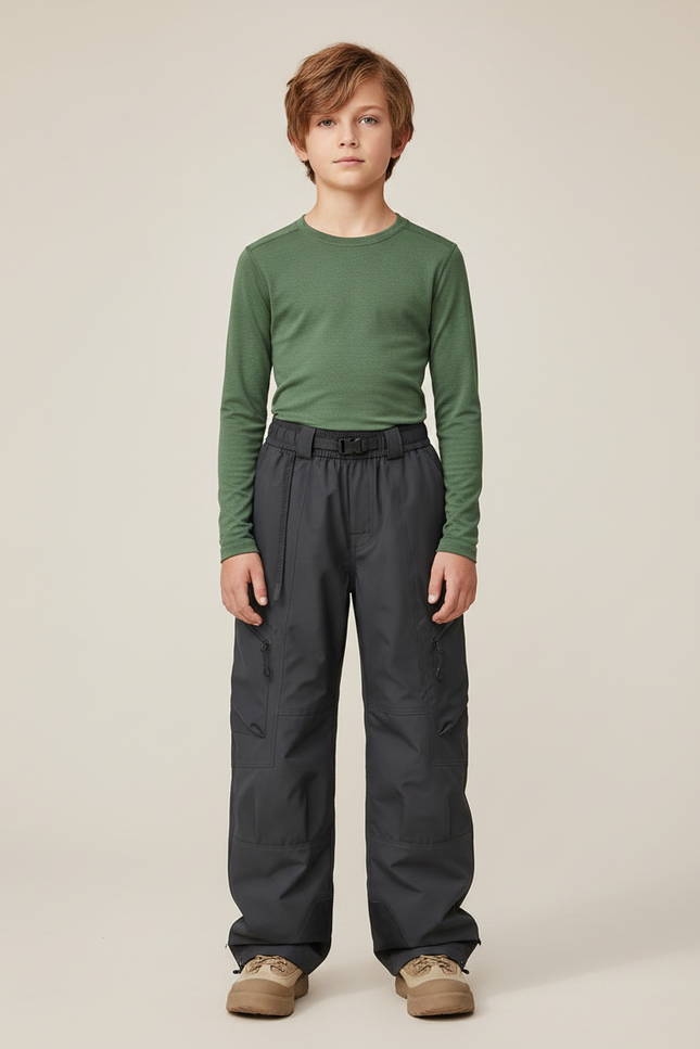 Pantalon De Pluie Gris Foncé Cargo Ample Ceinturé Enfant - Polyester