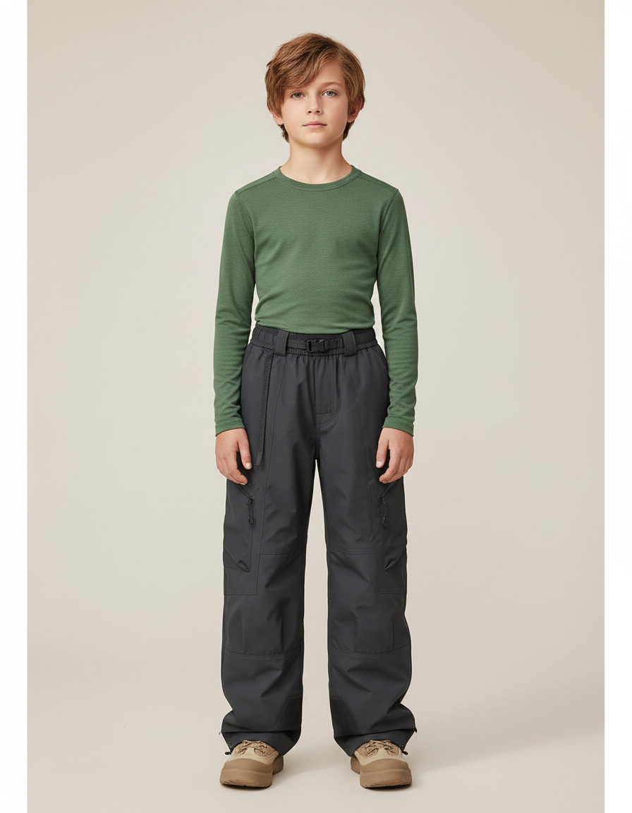 Pantalon De Pluie Gris Foncé Cargo Ample Ceinturé Enfant - Polyester
