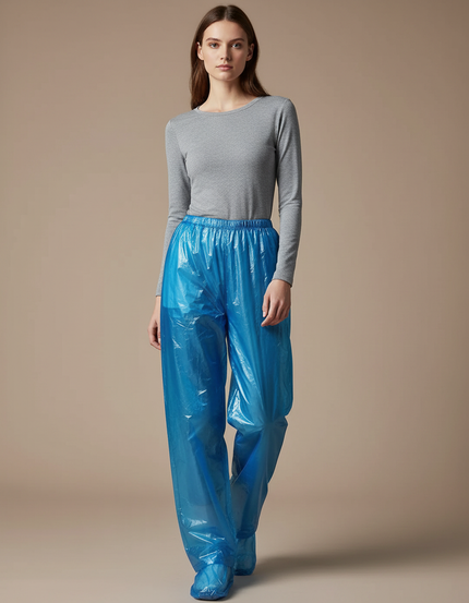 Pantalon Pluie Avec Surchaussures - Bleu Polyester