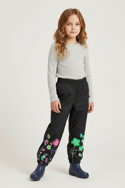 Pantalon De Pluie Noir Imperméable Motifs Floraux Colorés Enfant - Polyester