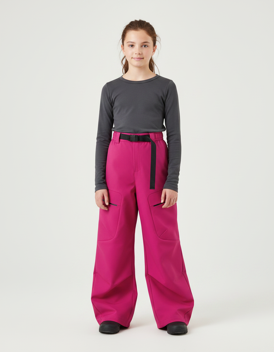 Pantalon De Pluie Fuchsia Ample Imperméable Enfant Ceinturé - Rose Polyester