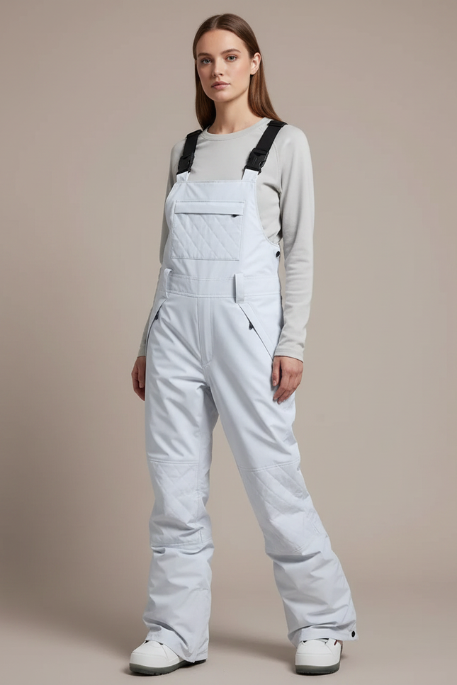 Pantalon De Pluie Gris Clair Bretelles Matelassé Imperméable Femme - Polyester