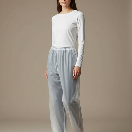 Pantalon De Pluie Transparent Imperméable Unisexe Motif Gaufré - Blanc Polyester