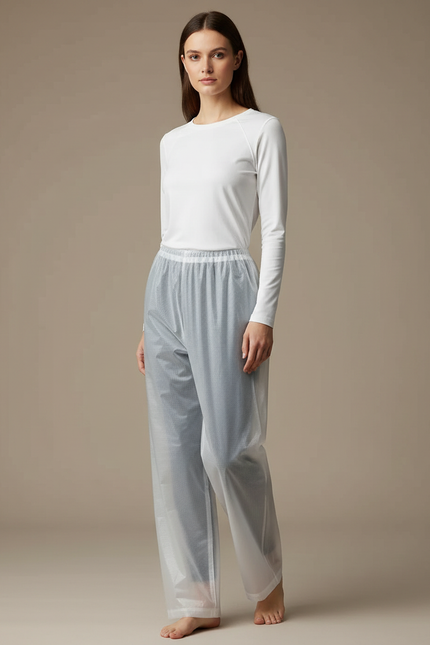 Pantalon De Pluie Transparent Imperméable Unisexe Motif Gaufré - Blanc Polyester