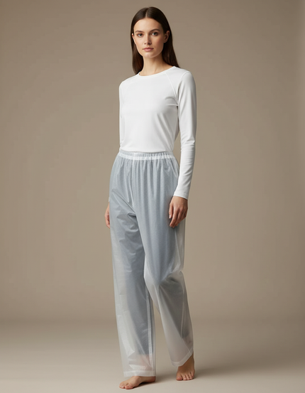 Pantalon De Pluie Transparent Imperméable Unisexe Motif Gaufré - Blanc Polyester