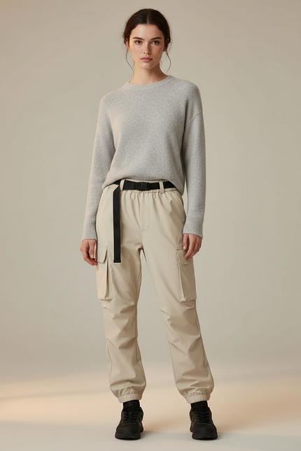 Pantalon De Pluie Beige Cargo Élastique Femme - Polyester