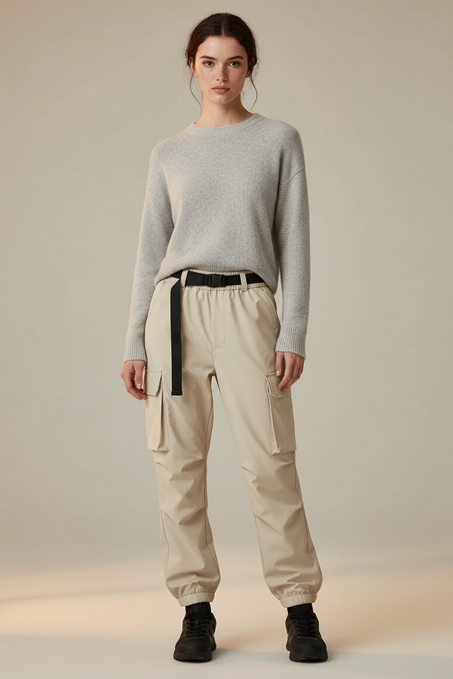 Pantalon De Pluie Beige Cargo Élastique Femme - Polyester
