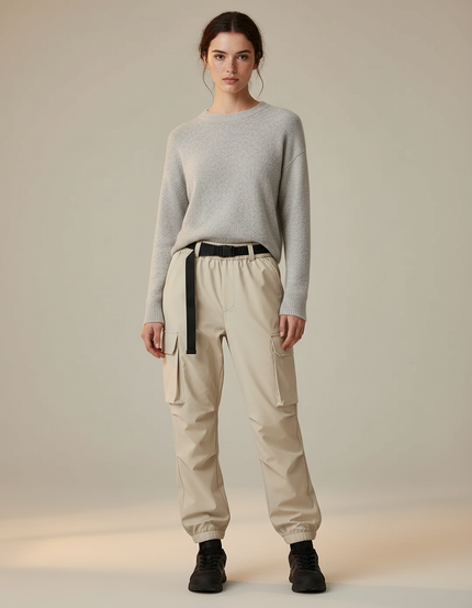 Pantalon De Pluie Beige Cargo Élastique Femme - Polyester