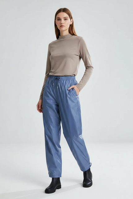 Pantalon De Pluie Bleu Imperméable Brillant Ample Femme - Polyester