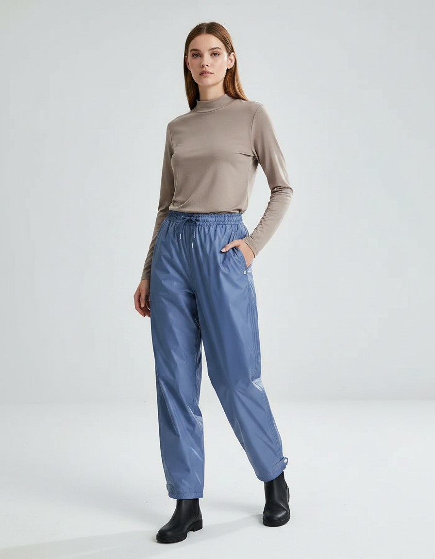 Pantalon De Pluie Bleu Imperméable Brillant Ample Femme - Polyester