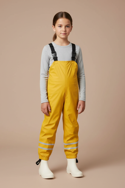 Pantalon De Pluie Jaune Imperméable Enfant Bretelles Réfléchissant - Polyester