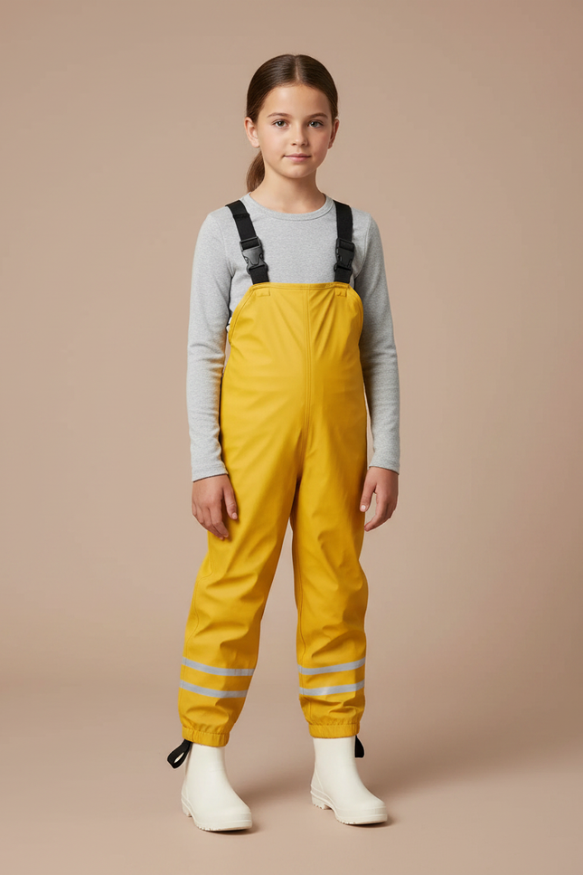 Pantalon De Pluie Jaune Imperméable Enfant Bretelles Réfléchissant - Polyester
