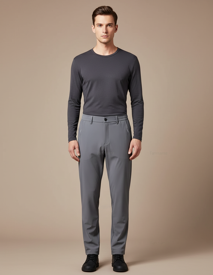 Pantalon De Pluie Gris Homme Slim Élastique Séchage Rapide - Polyester