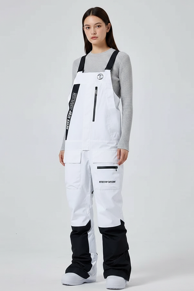 Pantalon De Pluie Blanc Noir Imperméable Bretelles Unisexe - Polyester