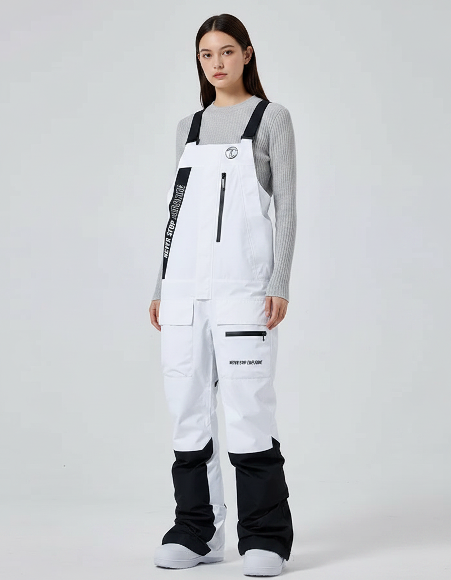 Pantalon De Pluie Blanc Noir Imperméable Bretelles Unisexe - Polyester
