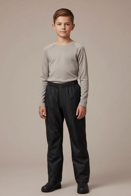 Pantalon De Pluie Noir Imperméable Enfant Droit Élastique - Polyester
