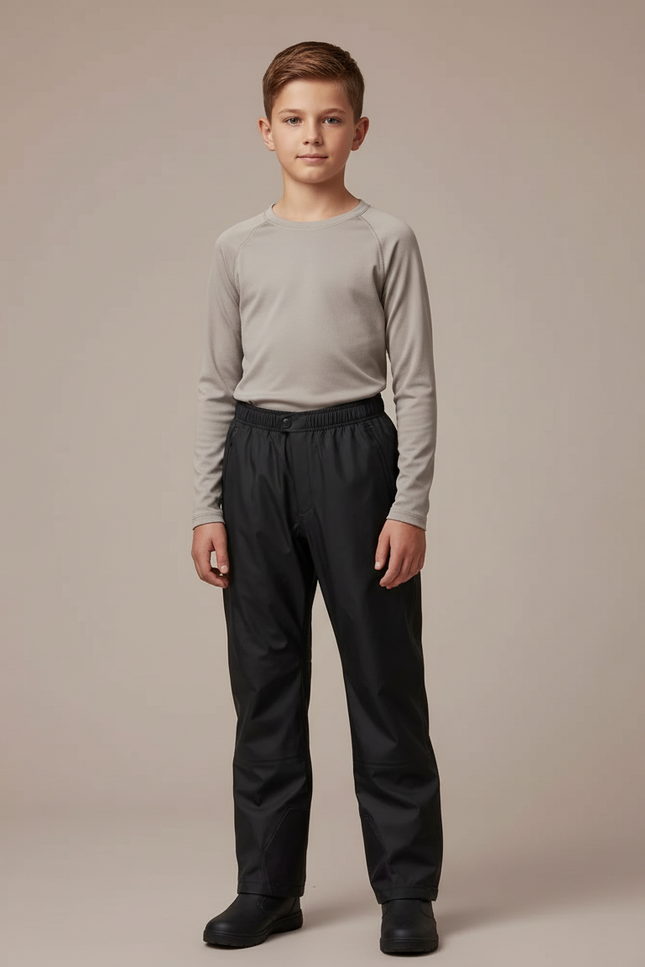Pantalon De Pluie Noir Imperméable Enfant Droit Élastique - Polyester