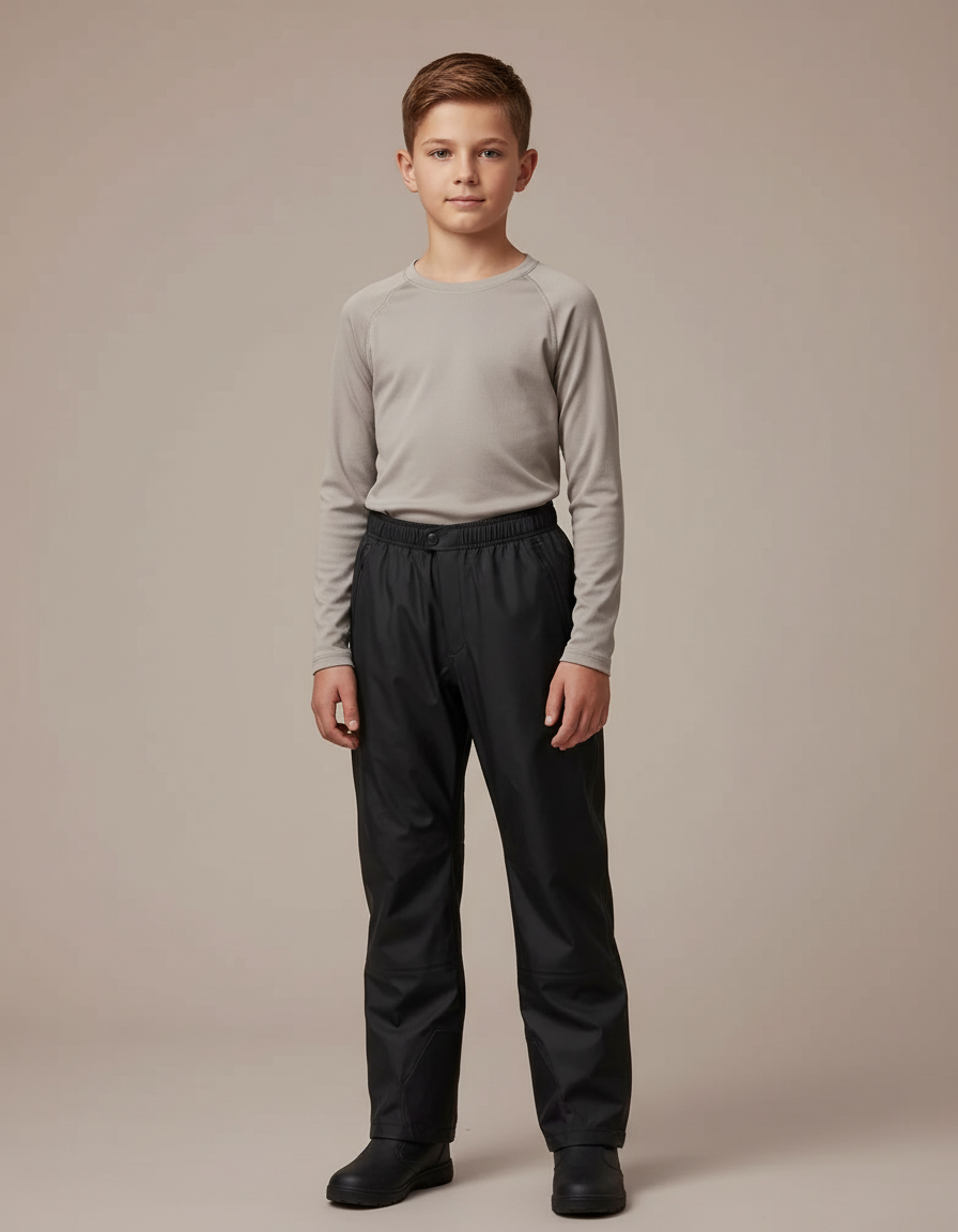 Pantalon De Pluie Noir Imperméable Enfant Droit Élastique - Polyester