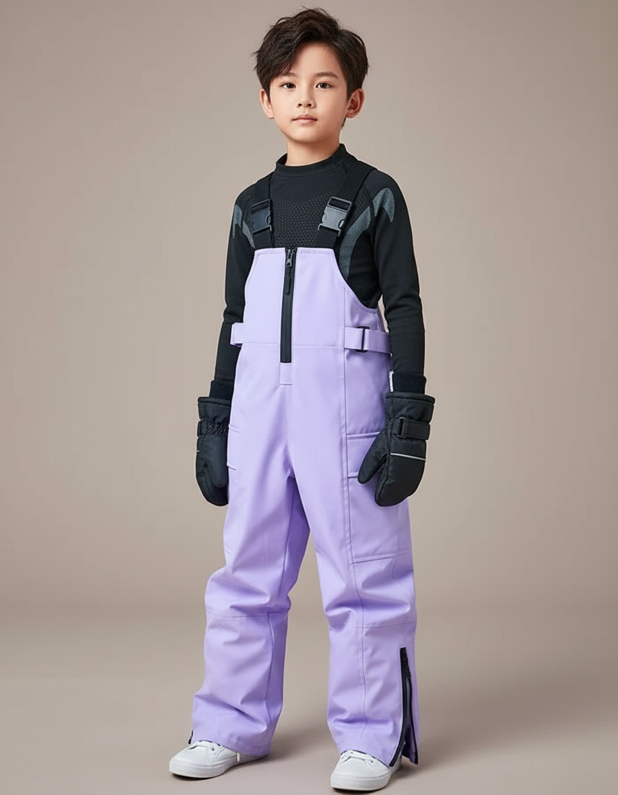 Pantalon De Pluie Lilas Ample Imperméable Bretelles Enfant - Violet Polyester