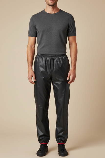 Pantalon De Pluie Noir Coupe Droite Imperméable Sportif Uni - Polyester