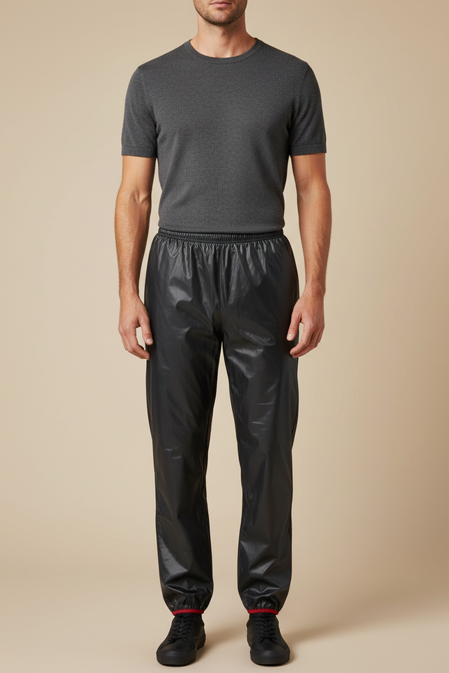 Pantalon De Pluie Noir Coupe Droite Imperméable Sportif Uni - Polyester