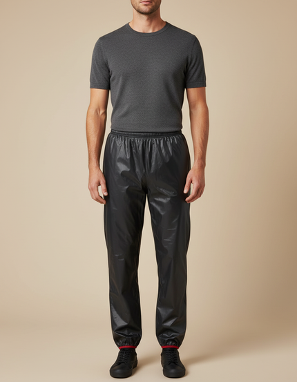 Pantalon De Pluie Noir Coupe Droite Imperméable Sportif Uni - Polyester