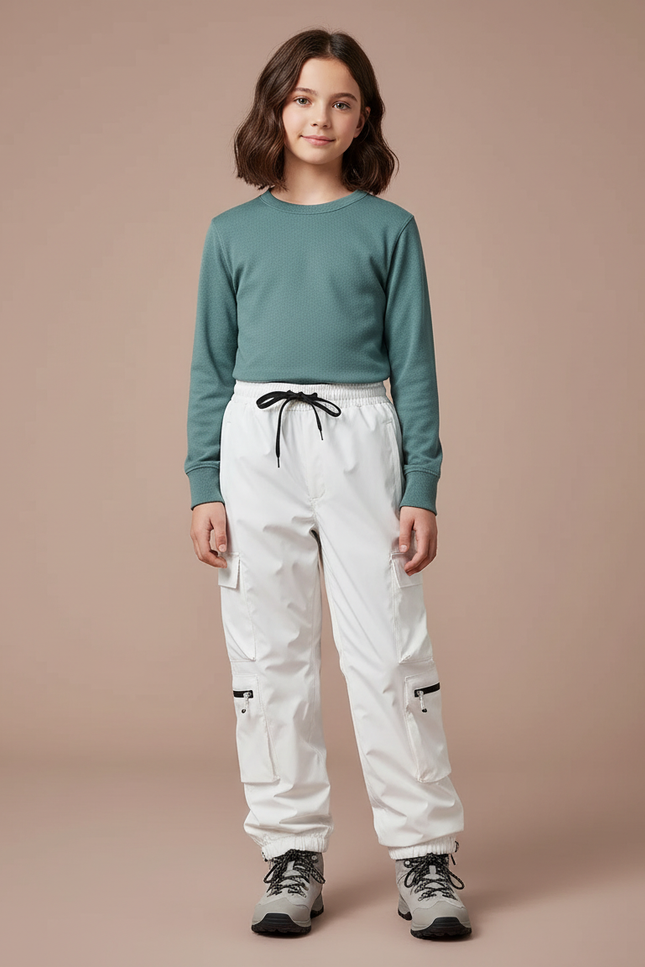 Pantalon De Pluie Blanc Cargo Imperméable Enfant - Polyester