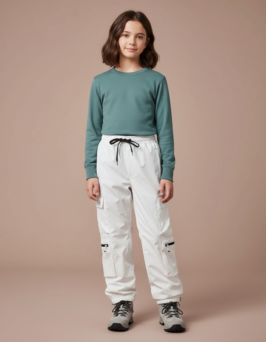 Pantalon De Pluie Blanc Cargo Imperméable Enfant - Polyester