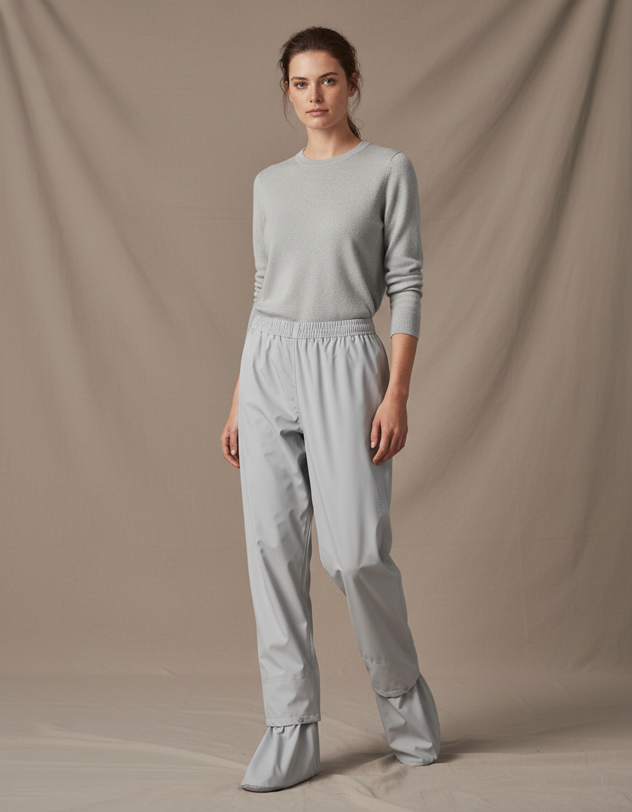 Pantalon De Pluie Gris Imperméable Ample Décontracté Femme - Polyester