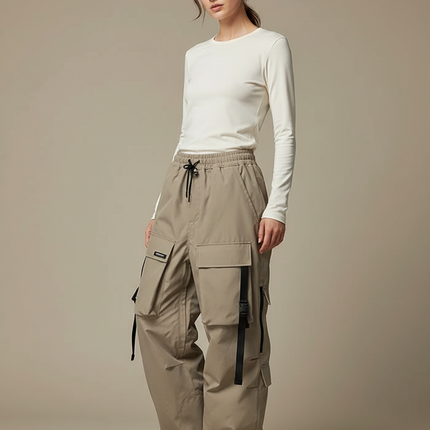 Pantalon De Pluie Beige Cargo Ample Imperméable Unisexe - Polyester