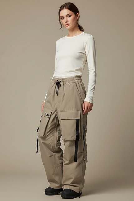 Pantalon De Pluie Beige Cargo Ample Imperméable Unisexe - Polyester