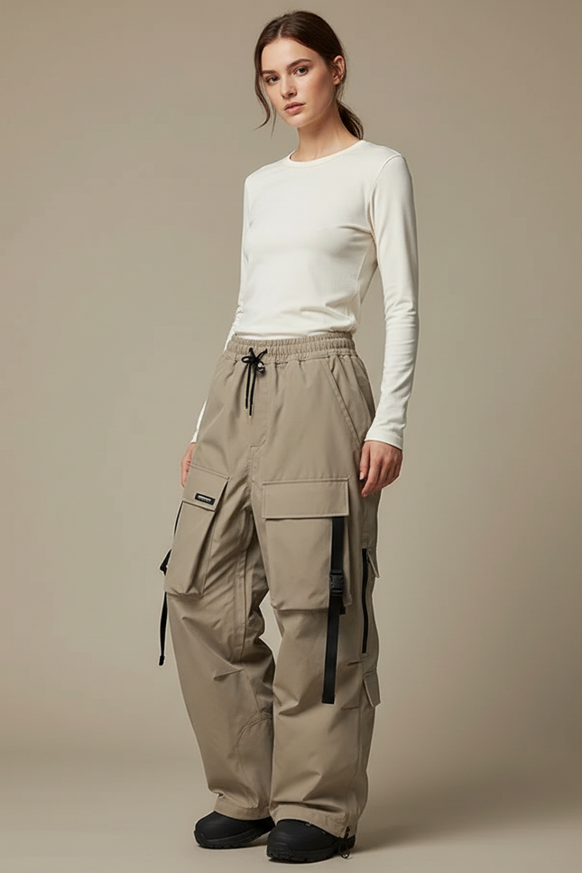 Pantalon De Pluie Beige Cargo Ample Imperméable Unisexe - Polyester