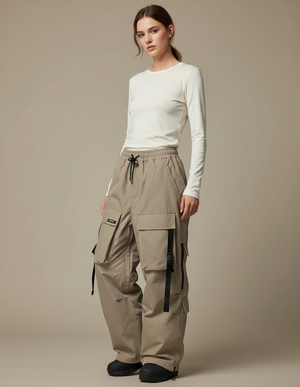 Pantalon De Pluie Beige Cargo Ample Imperméable Unisexe - Polyester