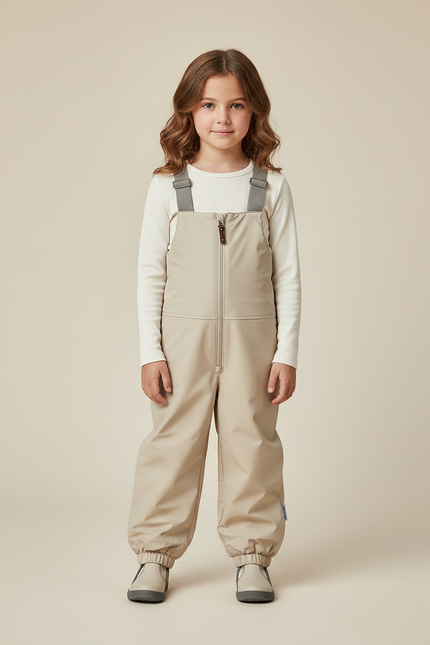 Pantalon De Pluie Beige Bretelles Imperméable Enfant Hiver - Polyester