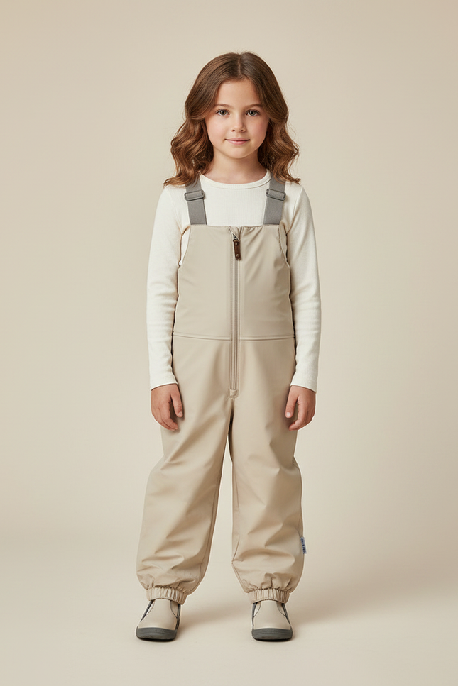 Pantalon De Pluie Beige Bretelles Imperméable Enfant Hiver - Polyester