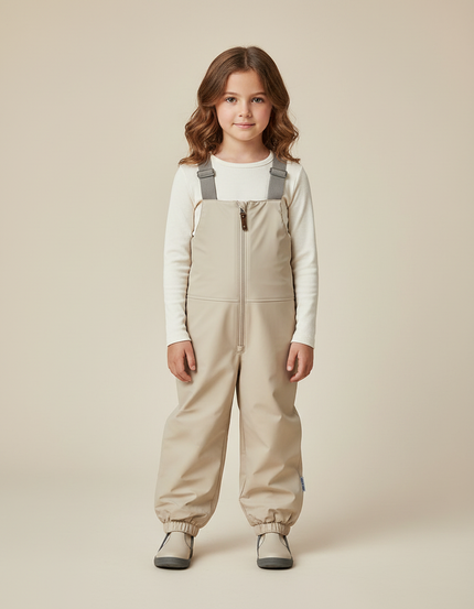 Pantalon De Pluie Beige Bretelles Imperméable Enfant Hiver - Polyester