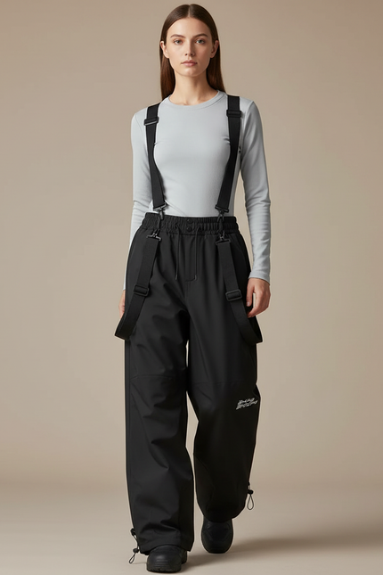 Pantalon De Pluie Noir Ample Bretelles Imperméable Unisexe - Polyester