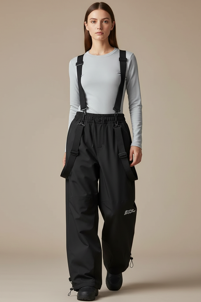 Pantalon De Pluie Noir Ample Bretelles Imperméable Unisexe - Polyester