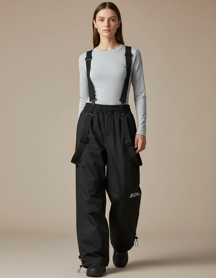 Pantalon De Pluie Noir Ample Bretelles Imperméable Unisexe - Polyester