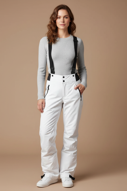 Pantalon De Pluie Blanc Imperméable Bretelles Confortable Ski - Polyester
