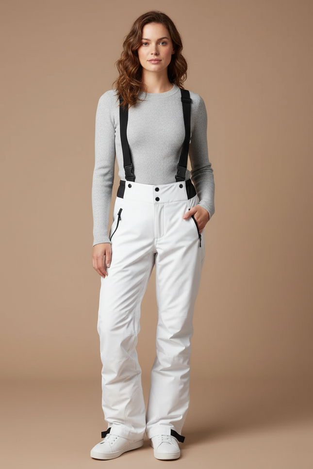 Pantalon De Pluie Blanc Imperméable Bretelles Confortable Ski - Polyester
