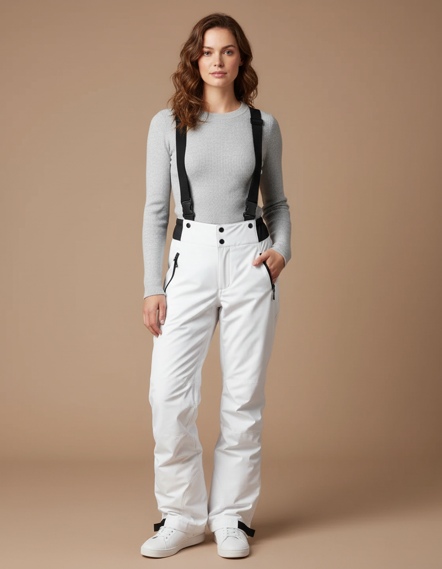 Pantalon De Pluie Blanc Imperméable Bretelles Confortable Ski - Polyester