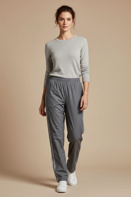Pantalon De Pluie Gris Imperméable Décontracté Bandes Latérales - Polyester